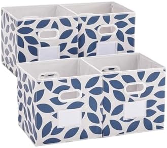MAX Houser Set of 6 Foldable Fabric Storage Bins with Dual Plastic Handles, Closet Bedroom Drawer Organizer, Blue