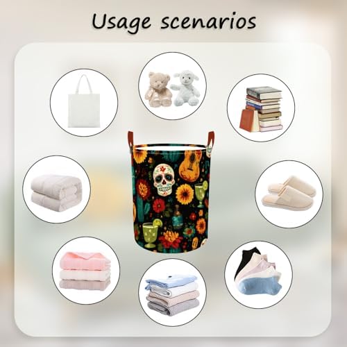 Laundry Basket 15.7x19.7 in Sugar Skull Floral Hamper for Bedroom