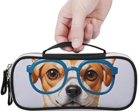 Pet Dog Soft Bow Tie, Oversized Glasses Leather Makeup Bag Portable Small Cosmetic Organizer Waterproof Toiletry Bags Brushes Pencils And Travel Make Up Accessories