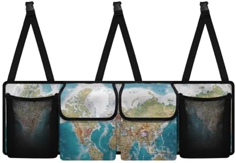 World Map Car Trunk Organizer Car Backseat Storage Bag with 4 Pockets Hanging Trunk Cargo Storage Universal Auto Accessories for Sedans SUV Trucks Van