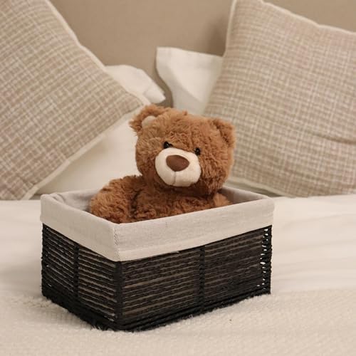 GYASVWU Hand-Woven Paper Rope Storage Baskets,Rectangular Wicker Baskets for Organizing,Decorative Woven Basket for Storage,Shelf Basket for Living Room,Storage Baskets for Pantry (Black - Small)