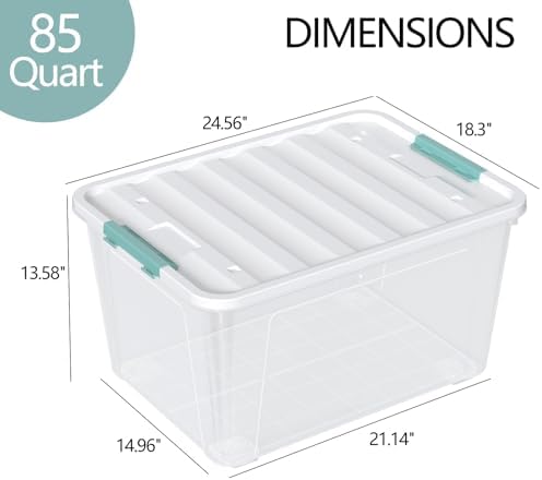 Zopnny 85-Qt Storage Box with Latching Lid, 2-Pack Stackable Large Bins