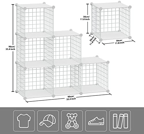 HUBSON Wire Cube Storage Organizer, Book/Toy/Craft/Potted Plants and petCloset Organizers and Storage Shelves, 6-Cube Freely Combinable Metal Grids Storage Shelf,White Plus Iron