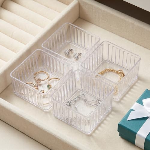FUOYLOO 10pcs Pet Drawer Organizer Bins with Stackable and Removable Dividers, Multi-use Plastic Storage Tray for Jewelry and Kitchen Utensils, for Drawer and Bathroom Counter Storage