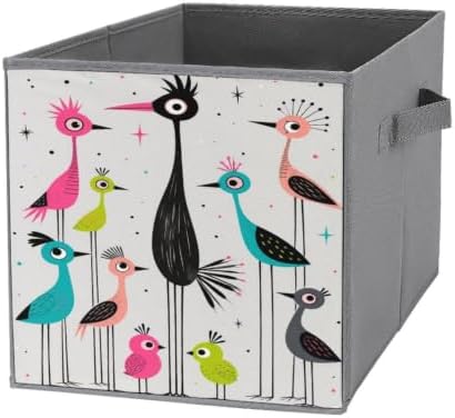 Colorful Birds Storage Bin with Handles, Oxford Fabric Foldable Storage Cube Organizer for Clothes, Towels, Bedroom, Living Room, Home Organization