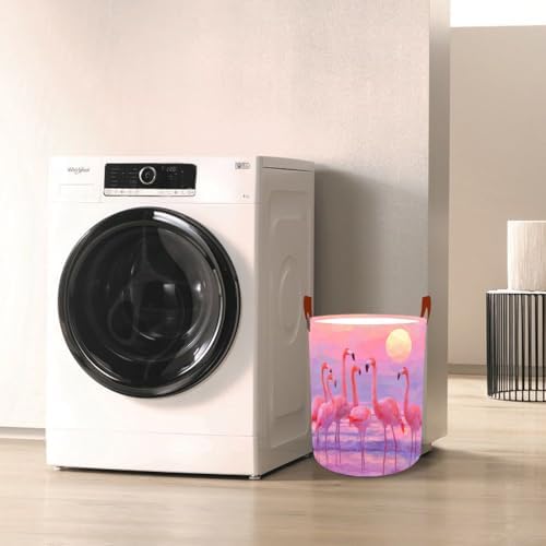 Laundry Basket 15.7x19.7 in Flamingo Sunset Hamper for Bedroom