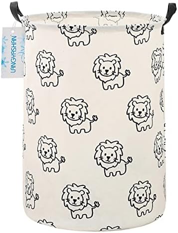 Round Laundry Basket Collapsible Storage Hamper Organizer Lion | Waterproof Canvas Foldable Baskets with sturdy Handles Multi-scene Organizer for Home Play Bedroom Gift Bin