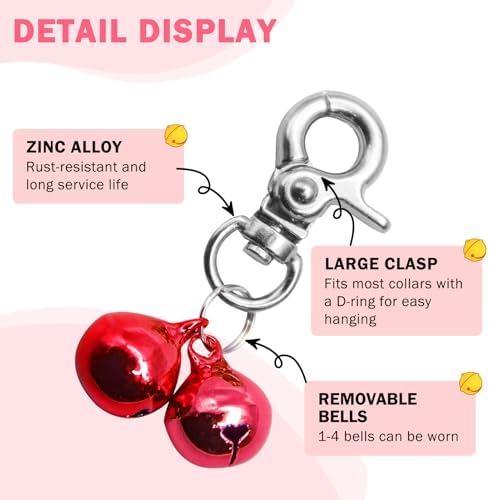 SCENEREAL Bells for Dog Collars - 2 Pack Pet Hanging Ring Bell Accessories for Dog & Cat, Pet Pendant Collar Charm with Heavy Duty Snap Clips, Sliver Bells for Tracking and Training Christmas Gift