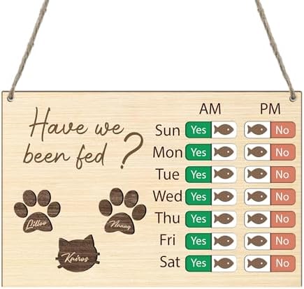 Personalized Have We Been Fed Sign, Custom Feeding Reminder Hanging Sign with Name, Daily AM/PM Tracker for Dog Cat, Yes/No Meal Scheduler, Wooden Reminder Slider for Wall Decor