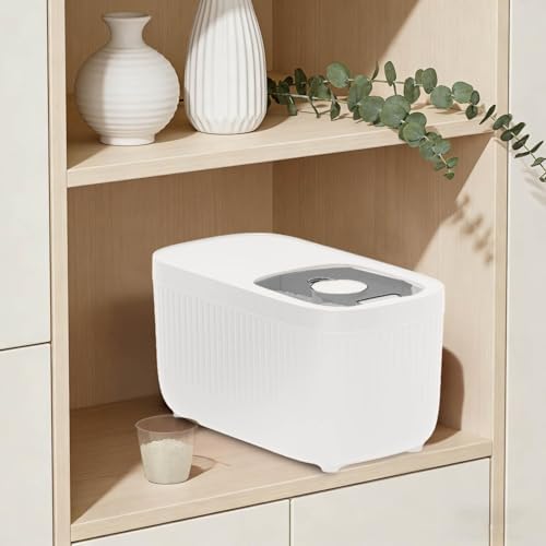 Airtight Rice Storage Container, Dry Food Dispenser with Transparent Sealed Lid for Kitchen Pantry Organization for Storing Rice, Cereal, Flour, Pet Food and Other Dry Ingredients (White, L)