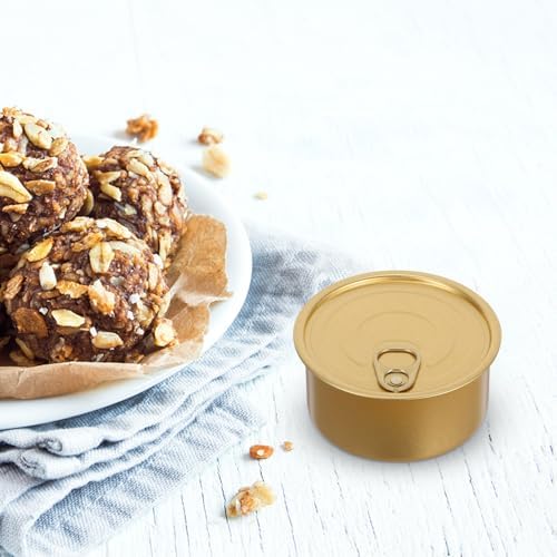 5 Sets 180ml Aluminum Dog Treat Containers with Freshness Seal, Golden round Pet Food Organizer Cans, Versatile Use Food Storage Pop Cans for Home Kitchen