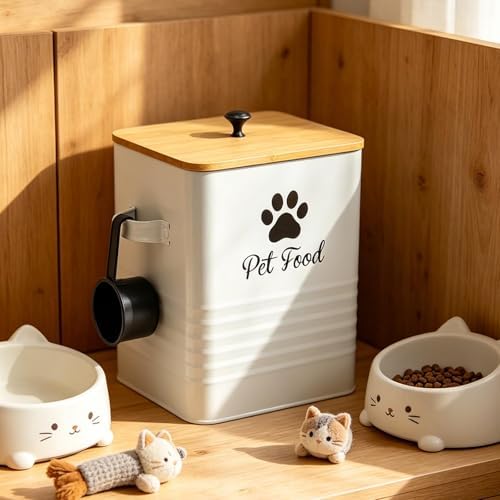 Cat Food Storage Container for Dog Food Airtight Pet Treat Storage Jar Organizer with Bamboo Lid and Scoop Galvanized Iron Suitable for Home Kitchen P