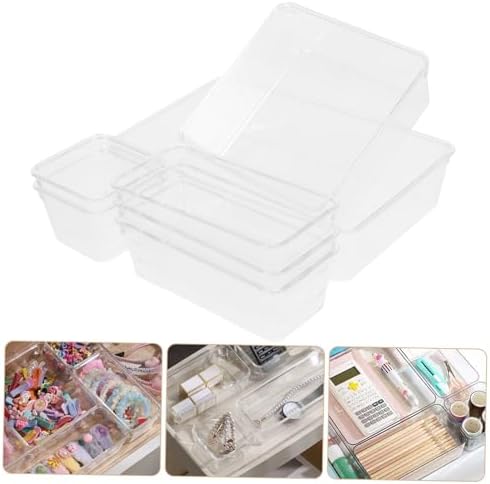 KICHOUSE 7pcs Plastic Drawer Storage Box under Desk Organizer Shallow Drawer Organizers Pet Material Easy Cleaning
