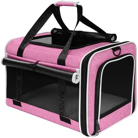 Cat Carrier for Travel, Soft-Sided, Top Loading, Privacy Curtain, to 20 lbs | Medium Pet Carry Bag Anxiety Cat, Vet Visits Car Transport, Luggage Sleeve Suitcase Attachable Small Puppy Crate Kennel Pink