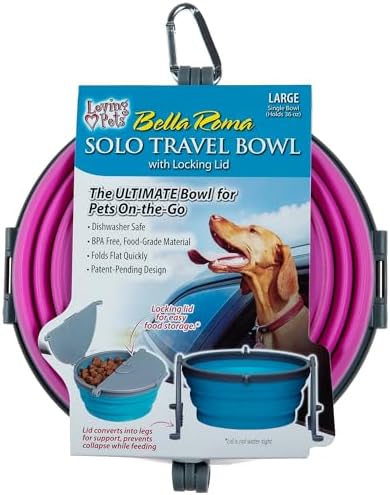 Loving Pets Bella Roma Collapsible Dog Bowls - Silicone Dog Bowls, Foldable Bowl, Puppy Essentials & Hiking Pet Supplies Great for Home & Travel (Pink, Large)