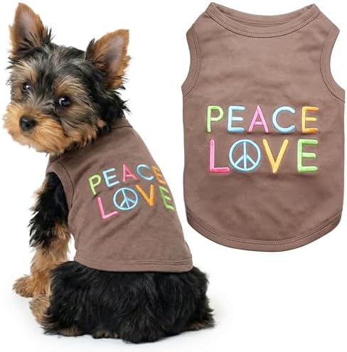 Parisian Pet Dog Shirt - 100% Cotton Peace Love Shirts for Small Dogs - Sleeveless Pet Clothes - Lightweight Dog T Shirts - Breathable Puppy Clothes - Stretchy Unisex Dogs Apparel