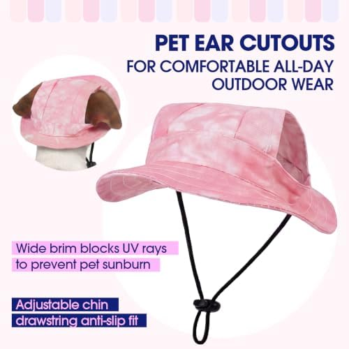 FUAMEY Dog Bucket Hat with Ear Holes Adjustable Sun Hats for Dogs Cats