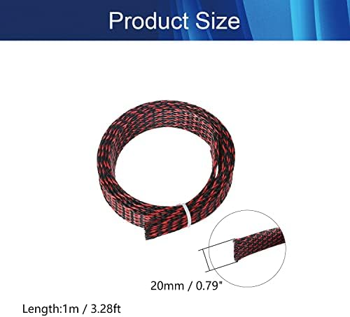 Jutagoss PET Expandable Braided Cable Sleeve, 3.28ft - 0.79 inch Black Red Cable Management Sleeve, Wire Loom Tube Cord Protector for USB Cable, Power Cord, Audio Video and More, 1Pc