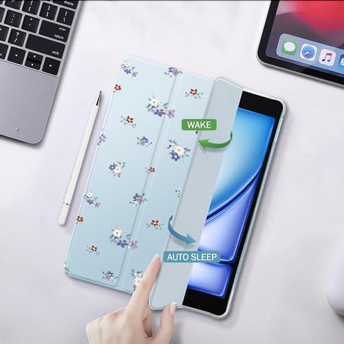 Cute Purple Floral Case for 10.2" iPad 9th/7th/8th Generation, Clear TPU Smart Stand Back Cover with Pencil Holder, Auto Wake/Sleep Protective Case for iPad 2021/2020/2019