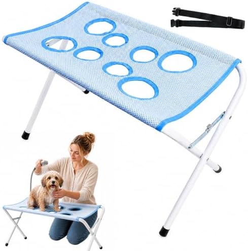 Foldable Pet Bathing Stand, Grooming Hammock for Cat & Dog | 8-Hole Leg Support | Quick-Dry Mesh | 44 lb Capacity | Fold-Flat Storage