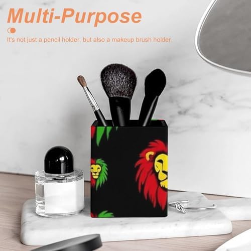 Square Pen Holder Waterproof Multifunctional Desk Organizer For Office Home Jamaican Rasta Flag Rastafarian Reggae Lions