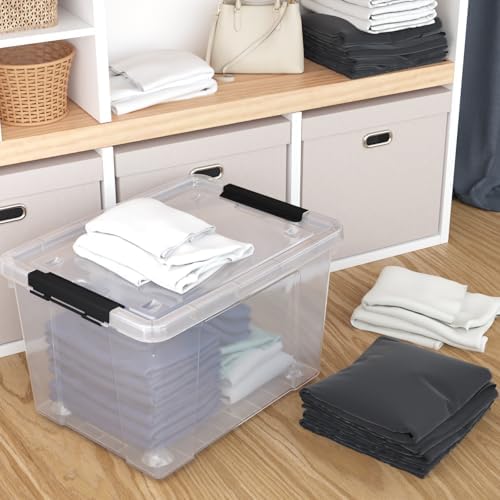 32 Quart Clear Plastic Latch Storage Bins with Wheels, 4 Pack