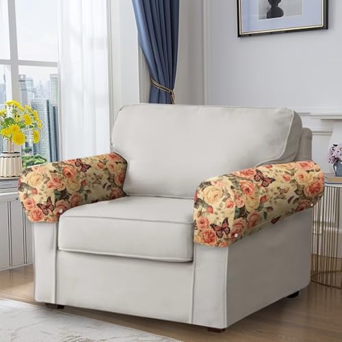 Vintage Floral Sofa Arm Covers for Couch Set of 2 Soft Stretch Armrest Covers Furniture Protector Armchair Slipcovers for Recliner Halloween Decoration