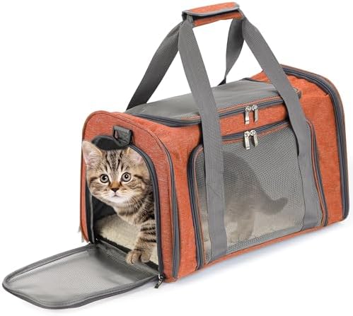 Mr. Pen- Pet Carrier, 17.5" x 11.2" x 11.5", Medium Size, Orange | Portable Travel Carrier for Small Pets, Cats & Small Dogs, Breathable Mesh, Safety Inner Leash