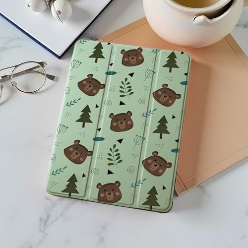 Cute Kawaii Bear Case for 9.7" iPad 5th/6th Generation, Clear TPU Smart Stand Back Cover with Pencil Holder, Auto Wake/Sleep Foldable Protective Case for iPad 2017/2018