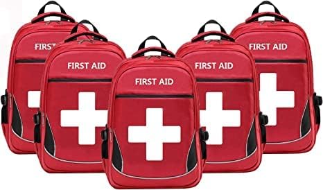 First Aid Bag Empty Red Emergency First Responder Trauma Multi-Pocket Traveling Field Trips Camping Essentials (Red, Pack of 5)