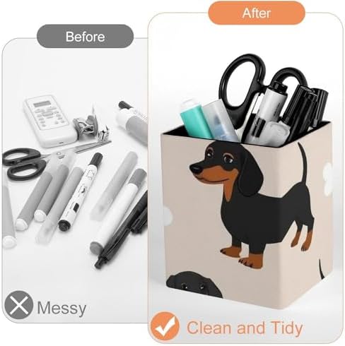Fashion Pen Cup Pencil Holder Makeup Brush Storage Leather Desk Organizer Wiener Dog Doxie Dachshund Weiner Dog Pet Dogs