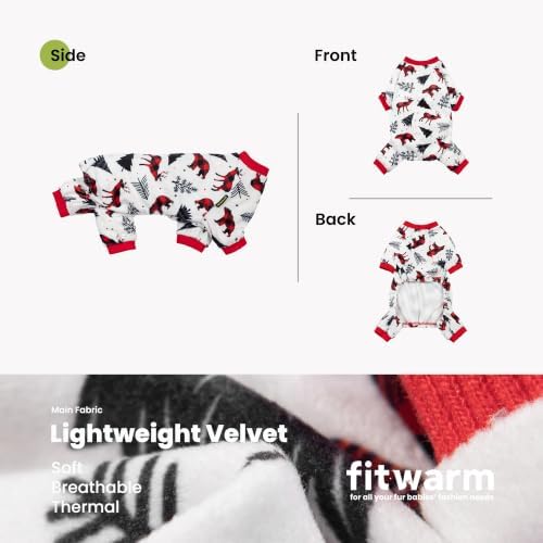 Fitwarm Reindeer Dog Christmas Pajamas, Winter Doggy Clothes for Small Dogs Boy Girl, Fleece Dog Onesie with Feet, Holiday Pet Outfit, Black, White, Red, XXL