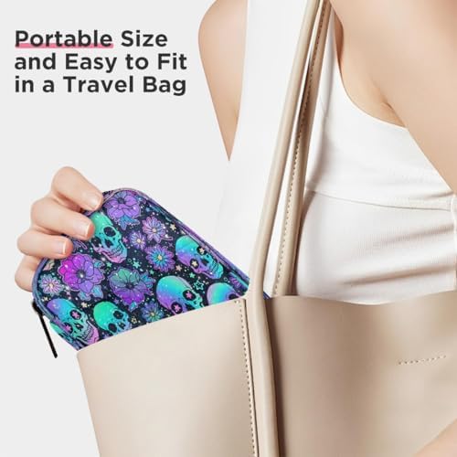 Pill Organizer Box Flowers Skull Halloween 7-Day Weekly Medicine Pill Case Travel Pill Container Portable Pill Holder Storage Purse Bag Small Compact Size for Vitamin Supplement Birth Control