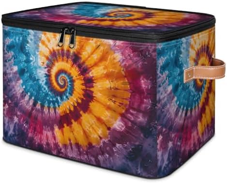 Rainbow Tie-Dye Storage Box with Zipper Lid | Collapsible, Fabric, Storage Bin, Handle, Large, Closet Organizer, Containers, Bedroom, Home, Tie Dye