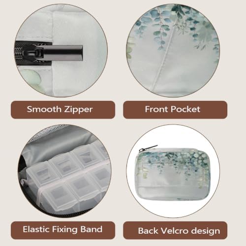 Travel Pill Organizer Watercolor Eucalyptus Leaf Small Pill Case