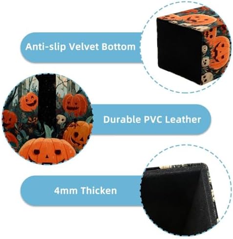 Halloween Pumpkin Pen Holder for Desk Decor, Rectangular PVC Leather Pencil Cup for Desk Pen Organizer, Makeup Brush Holder for School, Home, Office