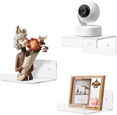 Pack of 3 Wall Mount Shelves for Security Cameras Remote Controls Modern Organization Living Room Bathroom Storage Solut