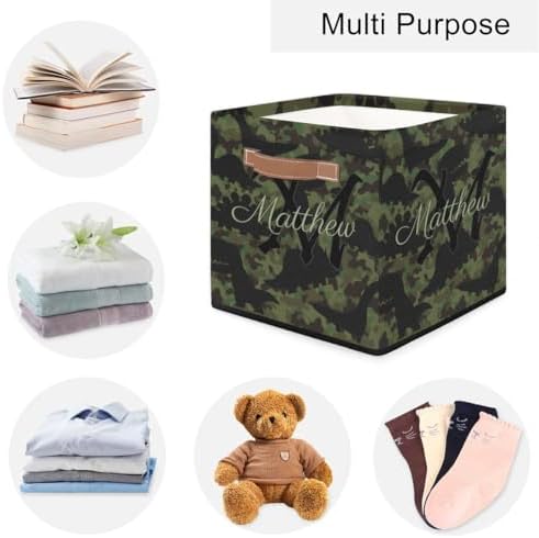 Personalized Storage Baskets for Organizing, Foldable Storage Bins with Handles Custom Cute Basket for Boys, Girls, Pet, Clothes, Blanket, Bedroom Nursery Toy Storage Gift,13 x13 x13 In, Camouflage