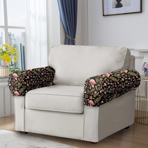 Mushroom Arm Covers for Couch Black Couch Arm Covers for Sofa 2 Pack Soft Furniture Protector Stretch Sofa Arm Covers Protect and Decorate Your Sofa
