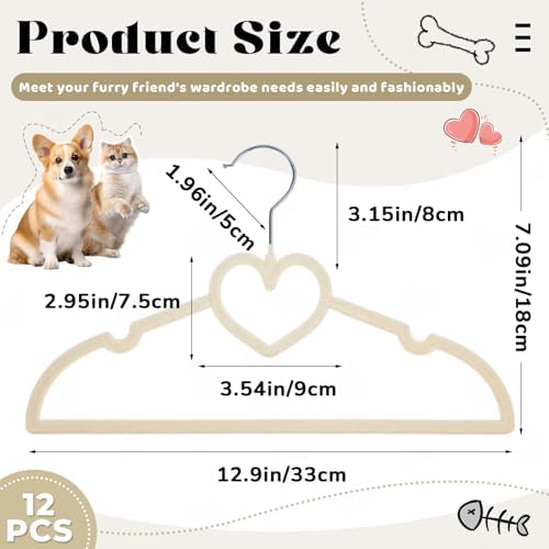 24 Pcs Pet Hangers 13'' Non-Slip Velvet Metal Hooks,Beige | 360° Swivel Rustproof Hooks, Space-saving for Dogs Cats, Home Closets and Grooming Salons, Small Pet Organizer