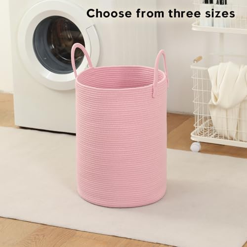 Laundry Basket Hamper Tall Rope Storage Woven for Blanket toys Dirty Clothes in Living Room Bathroom Bedroom (Pink, 60L/15.8Gal)