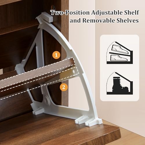 ORRD Shoe Storage Cabinet for Entryway with 2 Flip Drawers Set of 2, Freestanding Narrow Wood Shoe Cabinet with Wave Panel, Hidden Shoe Organizer for Foyer, Hallway (Walnut)