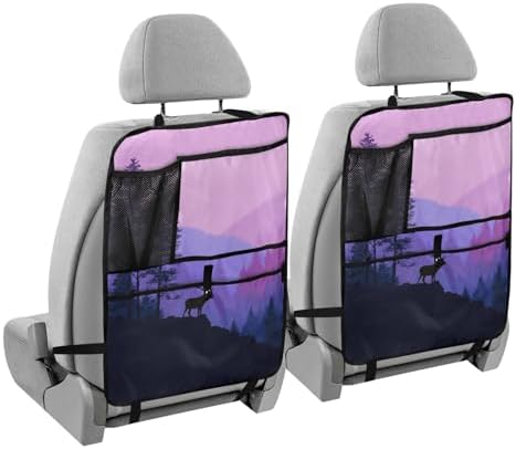 2 Pack Back Seat Car Organizer with Storage Pockets Kick Mats Back Seat Protector Hanging Car Organizer Automotive Seat Back Cover Organizers Purple Stag Mountains and Forest