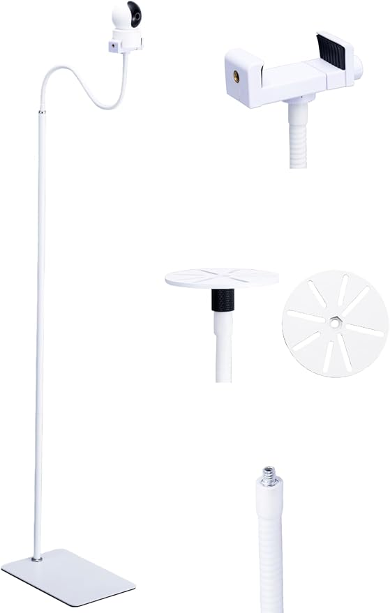 2Pack 80"-31" Tall White Floor Holder Stand Mount for Security Cameras, 3.2lbs Base,Height Adjustable 31.5-80",Compatible with Baby Camera Monitor/Security Cameras/Pet Camera (2)