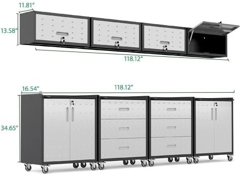 Garage Cabinet System | Heavy Duty Steel All-in-One Modular Garage Cabinet Set for Ultimate Workshop Organization | Easy Assembly Garage Storage Cabinets & Tool Bench