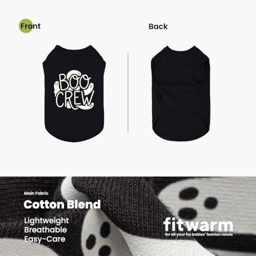 Fitwarm Boo Crew Halloween Dog Shirt, Spooky Costumes for Small Dogs Boy Girl, Funny Pet Outfit, Black, White, Medium