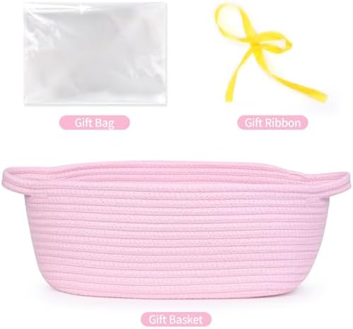Empty Gift Basket to Fill with Handles, 12x8x5 inch - Large Woven Gifts Basket for Baby Shower, Women, Girls, Valentine Gifting - With Gift Bag & Ribbon - Pink, 1Pack