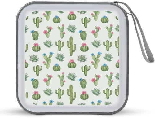 DVD Case 40 Capacity Cactus Flower CD Holder Organizer Zipper Wallet | Disc Collection Storage Bag for Music Movie Game, Cactus Flower Hard Plastic, Hand Strap