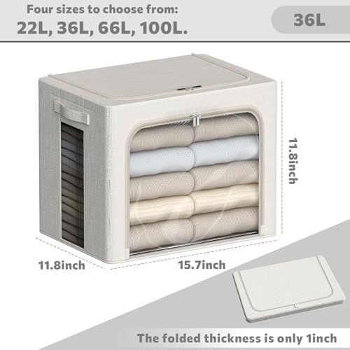 FHSQX 6 Pack Clothes Storage Bins,Lvory White, 15.7x11.8x11.8inch(36L)