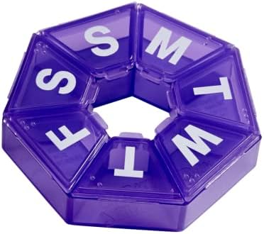 Ezy Dose Weekly (7-Day) Pill Organizer, 7-Sided Medicine Planner, Purple | Compact Daily Round Vitamin & Supplement Medicine Case, Convenient and Easy to Use, Travel-Friendly Container, BPA-Free